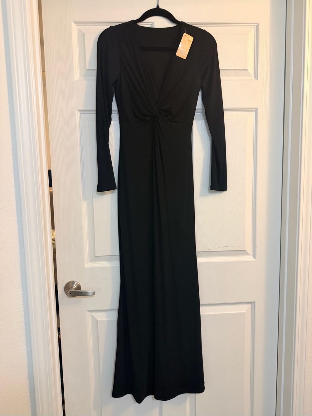 NWT Popilush Shapewear Long Sleeve Black Twist-Front Maxi Dress